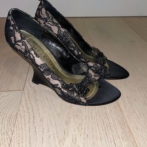 White House & black market lace wedge heels